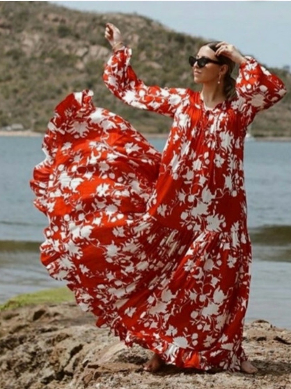 Johanna Ortiz X H&M | voluminous red/white floral maxi dress